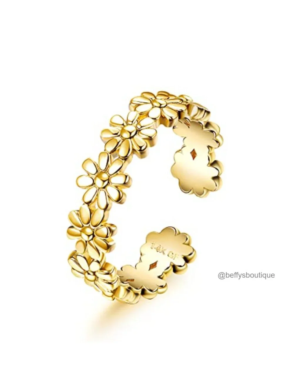 14k Gold Filled Adjustable Toe Rings for Women, Cubic Zirconia Daisy Flower